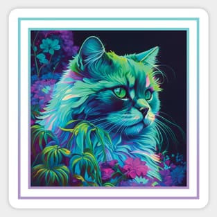 Insistent Selkirk Rex Cat Vibrant Tropical Flower Digital Oil Painting Portrait Sticker